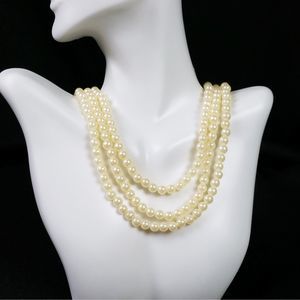 Multi Strand Faux Pearl Necklace Gold Tone NWOT